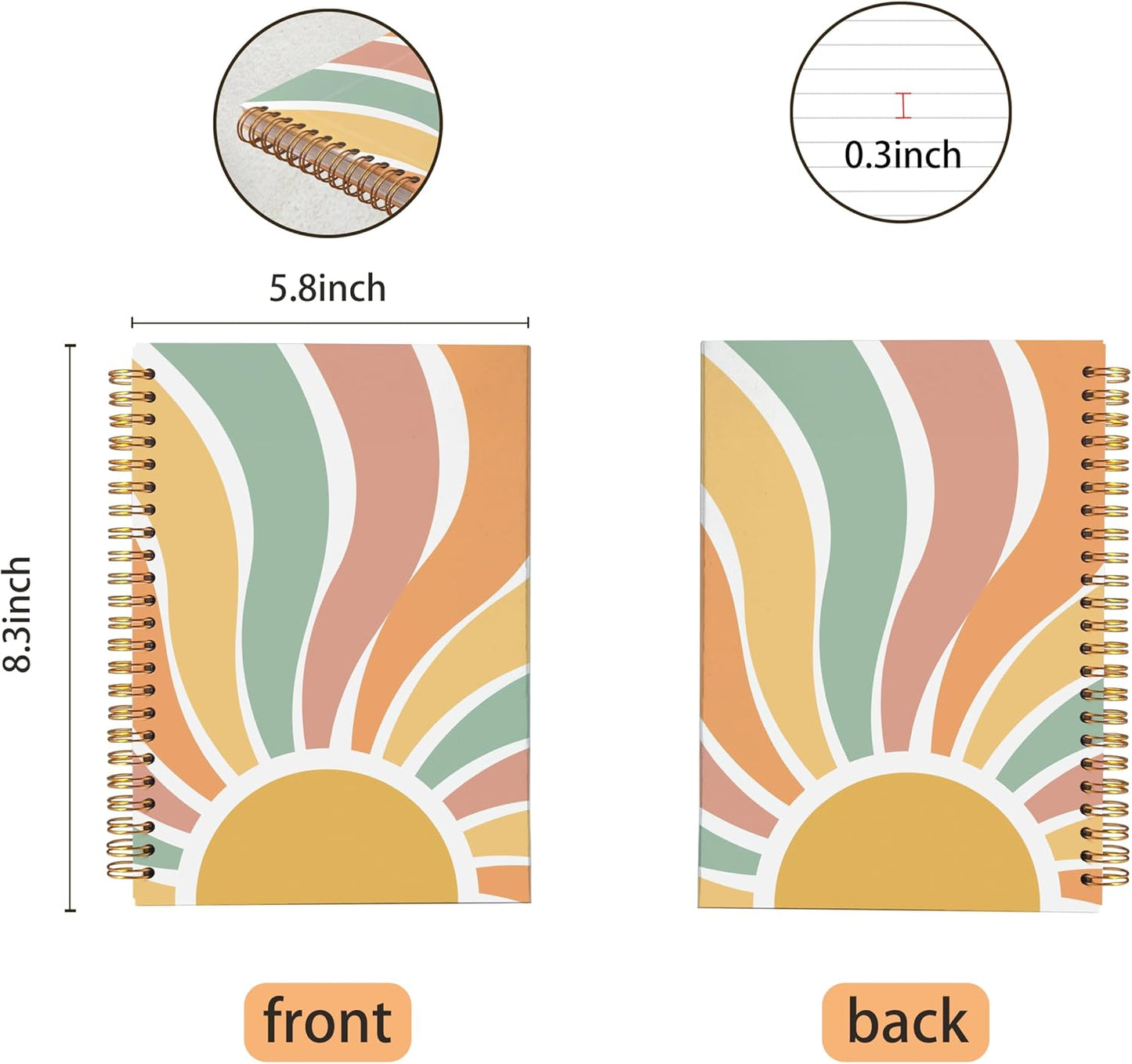 VNWEK Groovy Boho Notebook - Boho Journal, Boho Gifts for Women, Boho Office Supplies, Vintage Boho Sun Sunshine Spiral Notebook 5.5x8.3,Writing Notebooks