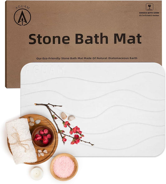 23" x 15" Diatomaceous Earth Shower Non Slip Stone Bath Mat | Quick Dry Super Absorbent Large Mats for Kitchen | Anti-Slip Fast Drying Water Absorbing Stone Bath Mats for Bathroom | Engr-Offwhite
