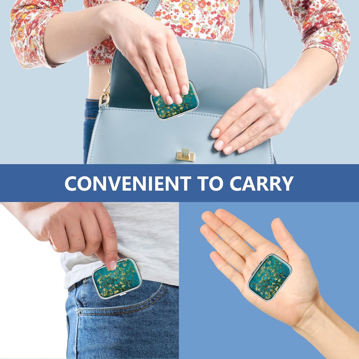 Pill Box 2 Compartment Small Pill Case,Portable for Pocket or Purse Pill Organizer Pill Container Holder to Hold Vitamins, Medication, Fish Oil and Supplements（36-Color Gradient