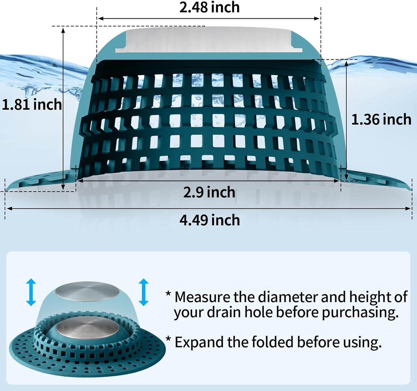 Shower Drain Hair Catcher, Bathtub Drain Cover Foldable Silicone Shower & Tub Protector for Pop-Up & Regular Drains