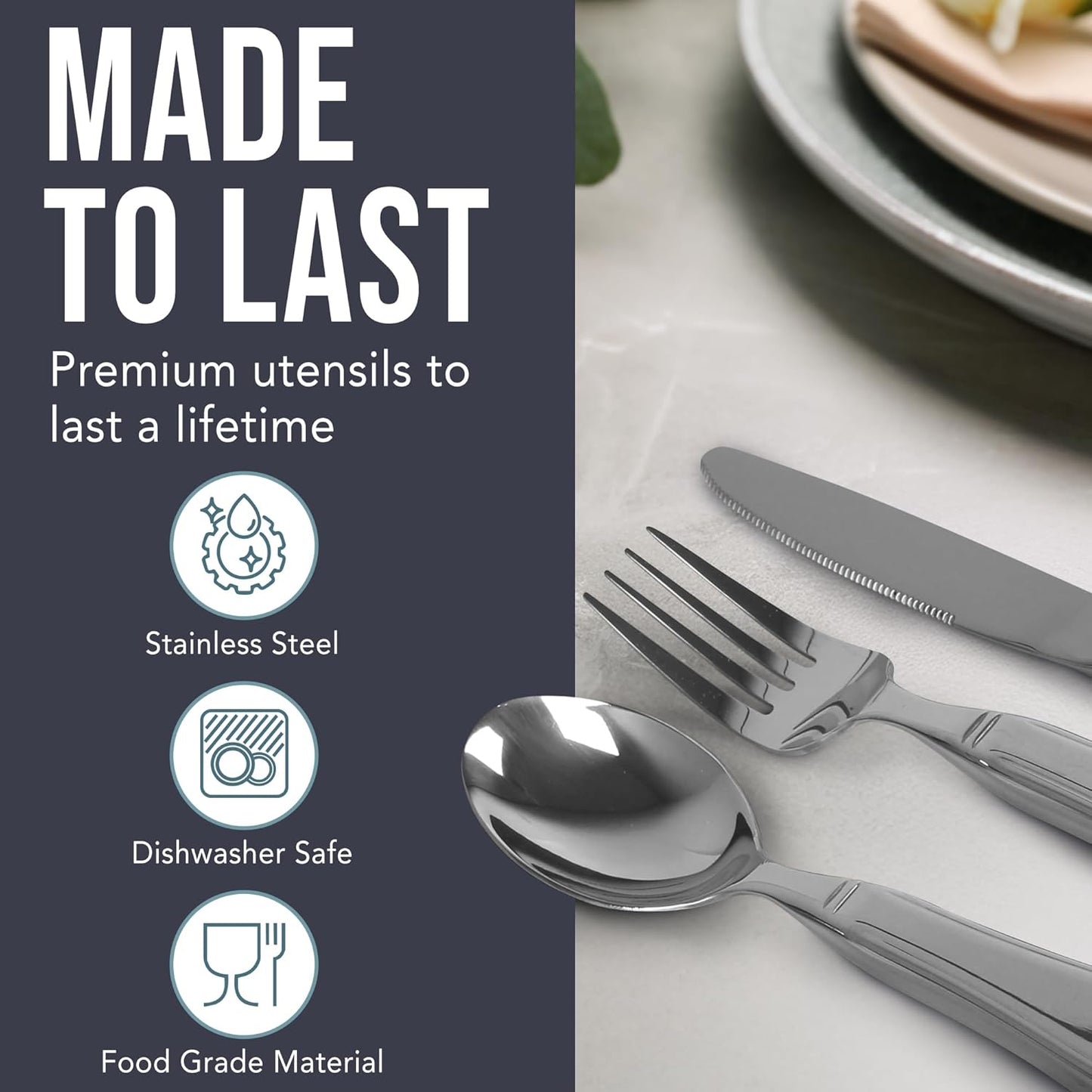 BUNMO Weighted Utensils for Hand Tremors - Elderly, Weak Hand Grip & Handicapped - Stainless Steel - Eat Independently - Weighted 3 Piece Set