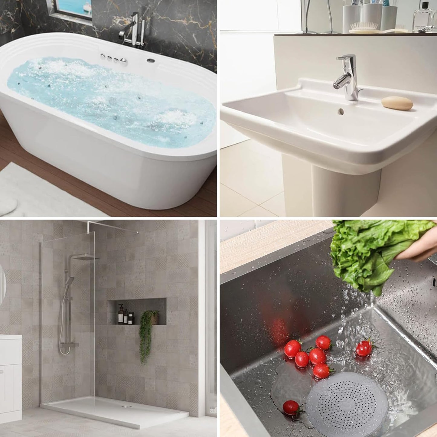 4-Pack Round Silicone Drain Covers Anti-Clog Hair Catcher for Bathroom, Shower Drain Sink Strainer with Suction Cups Effective Hair and Debris Filter