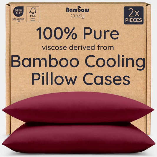 Bambaw 100% Viscose Derived from Bamboo Pillowcases Standard Size – Set of 2 Cooling Pillow Cases for Hot Sleepers with Envelope Closure, Breathable & Super Soft Pillow Cases Standard Size (Burgundy)