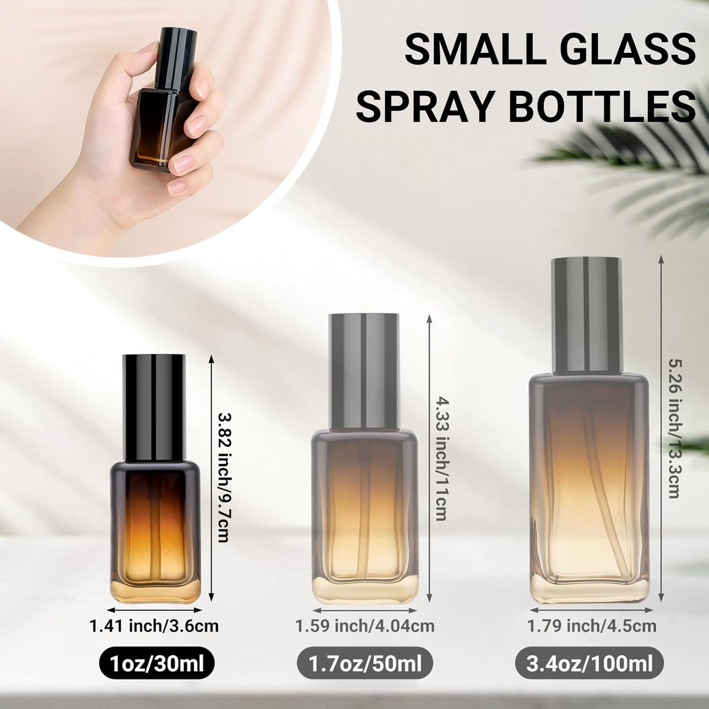 Segbeauty 1oz Fine Mist Amber Glass Spray Bottles, 2pcs Small Travel Size Spray Bottle Refillable Liquid Containers, 30ml Mini Glass Cosmetic Bottles for Travel, Empty Perfume Bottle Atomizer Sprayer