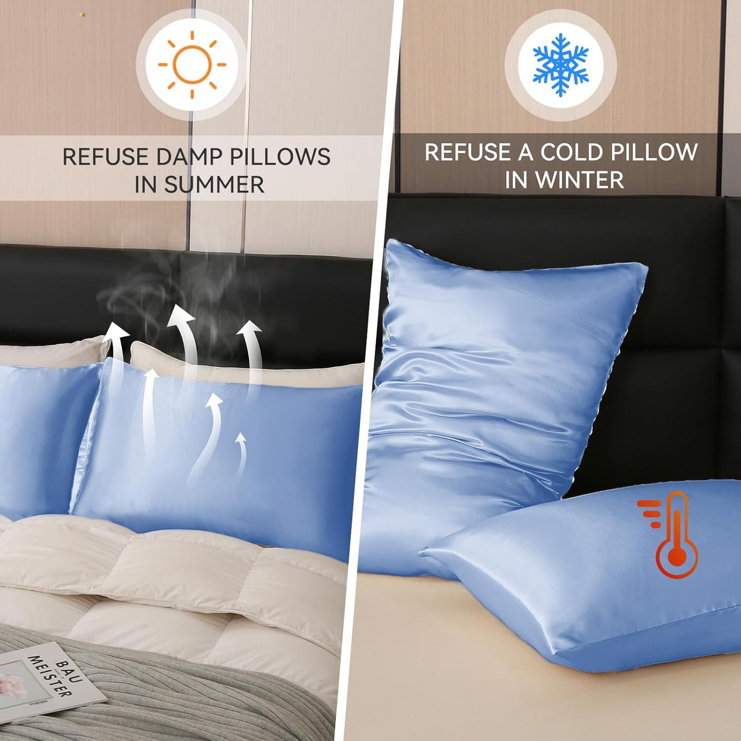 Tyfitb Satin Pillowcase Set for Hair & Skin Care – Cooling, Hypoallergenic, Anti-Frizz, Wrinkle-Free – Soft, Luxurious Pillowcases with Envelope Closure – 2-Pack, Standard Size 20x26, Gift-Ready