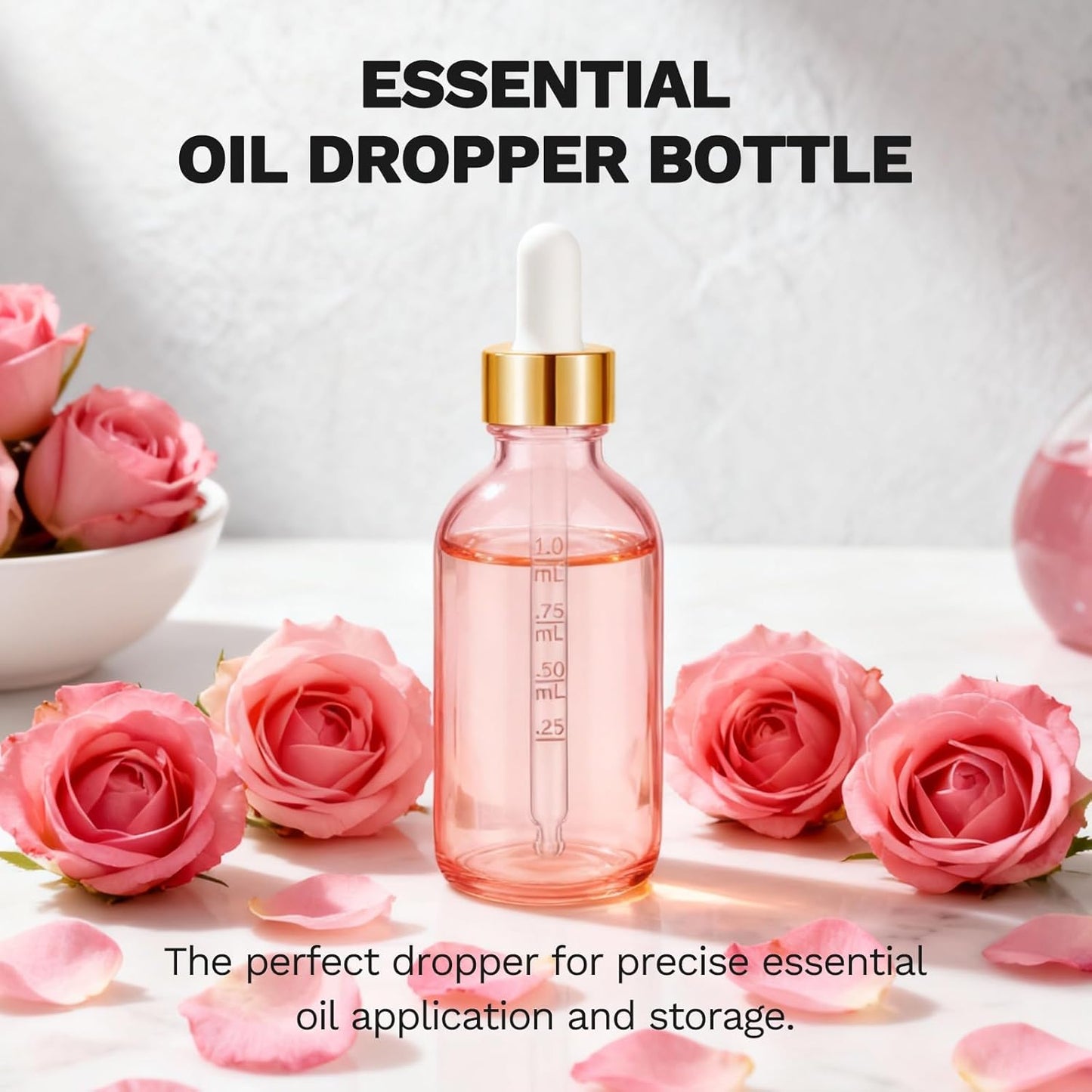 Bumobum 2 oz Dropper Bottle, Pink Glass Dropper Bottle with Measured Dropper & Golden Cap, Empty Eye Tincture Bottles with Funnel, Pipette & Labels for Essential Hair Oils Serums, 4 Pack