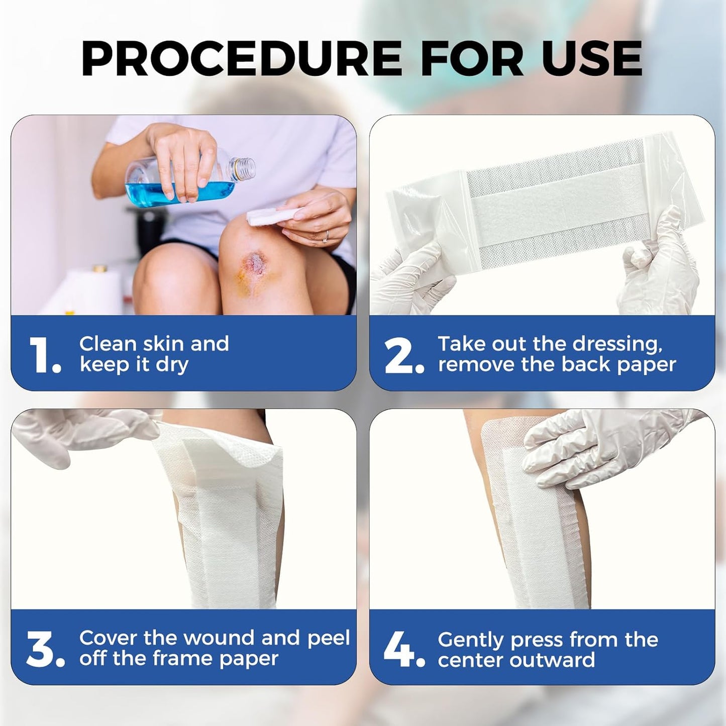 Island Dressing Bordered Gauze 4"x10", 50 Individually Packed Non-Stick Pad in Center with Adhesive Border,Soft Absorbent Medical Grade Dressing Gauze Pad for Wound Care and First Aid