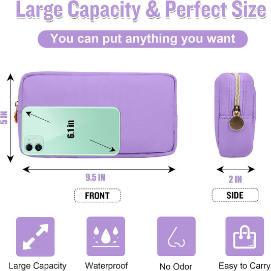 Nylon Small Makeup Bag for Purse, Cute Preppy Makeup Bag Cosmetic Zipper Pouch Purse, Waterproof Portable Travel Toiletry Bag Clutch Makeup Brush Bag Organizer Storage for Women Men Girls(Purple)