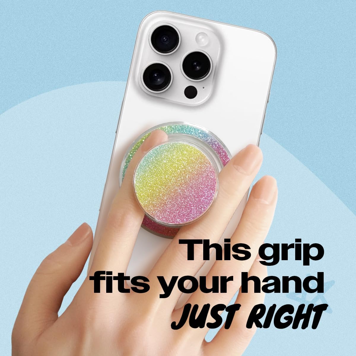 Bling Bling Glitter Phone Grip & Stand - Elegant Magsafe Compatible Phone Holder for Secure Grip and Hands-Free Viewing (Rainbow)