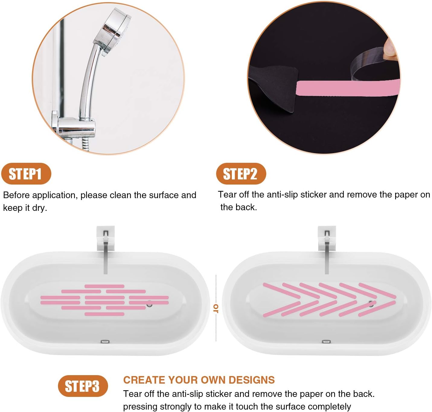 Non-Slip Bathtub Stickers Safety Bathroom Tubs Showers Treads Adhesive Decals Scraper (Pink)