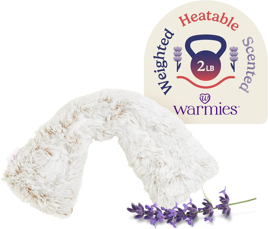 warmies Microwavable Neck & Shoulder Wrap - Heating & Cooling Plush Pad for Calming Relaxation - Weighted & Heated Neck Warmer with Scented Lavender - Microwave Heat Pad for Aches & Pain – Brown