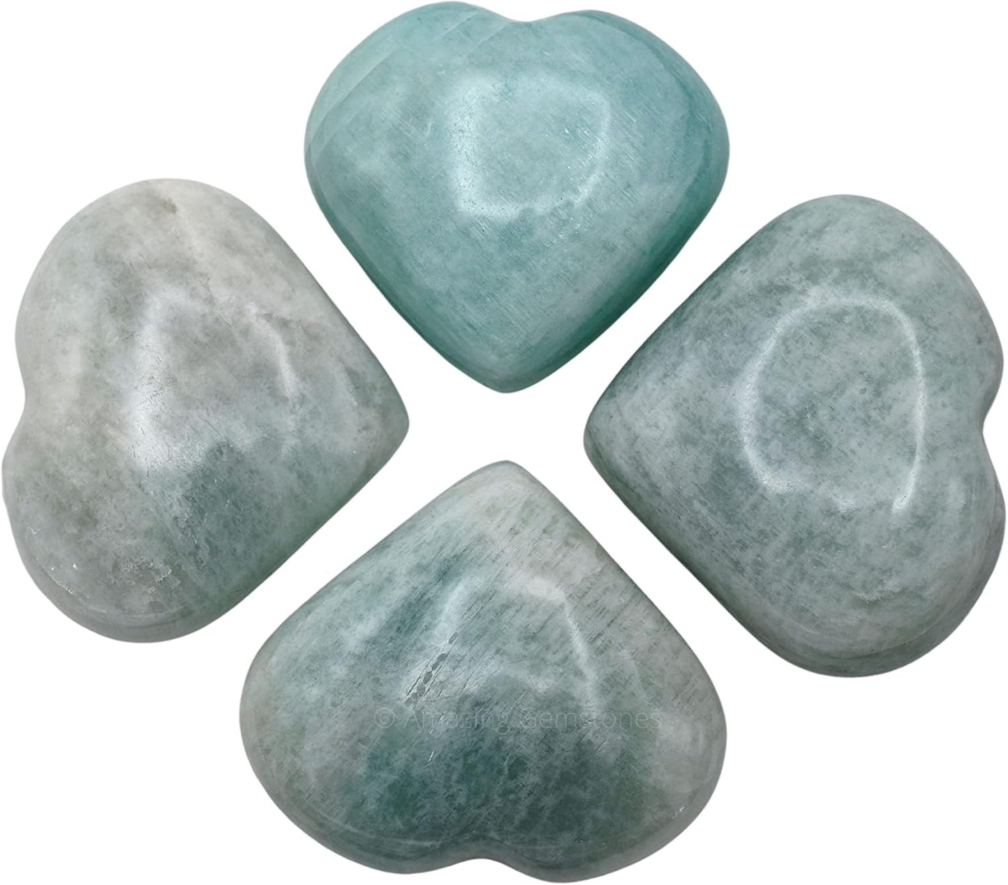 Amazing Gemstone Amazonite Crystal Heart Palm Stone - Pocket Massage Worry Stone for Natural Body Chakra Balancing, Reiki Healing and Crystal Grid