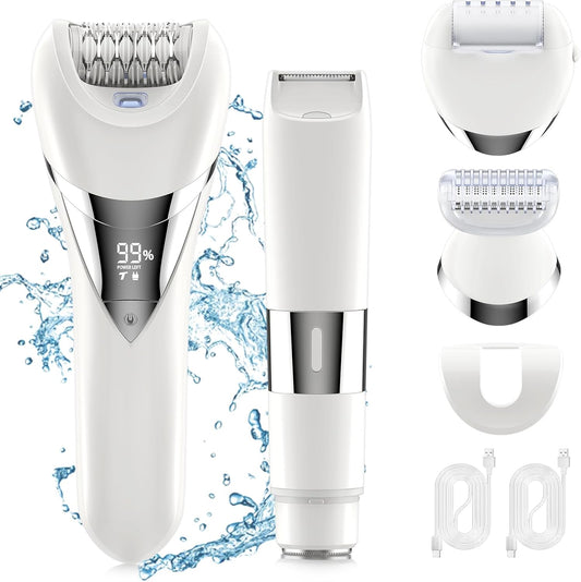 Electric Bikini Epilator for Women, 5 in 1 Hair Removal for Face, Chin, Arm, Leg, Armpit, Bikini Trimmer, IPX6 Waterproof, USB Rechargeable, Wet & Dry Lady Shaver,2 Speeds & 5 Cutter Heads