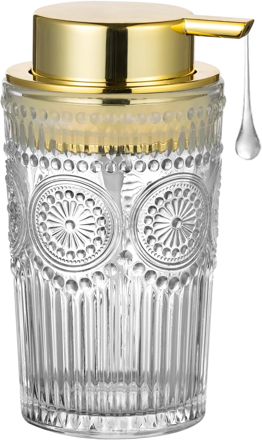 Foaming Hand Soap Dispenser,Glass Foam Soap Dispenser,Toothbrush Holder,Refillable Liquid Soap Dispenser,Lotion Dispenser (L-Clear-Lotion)