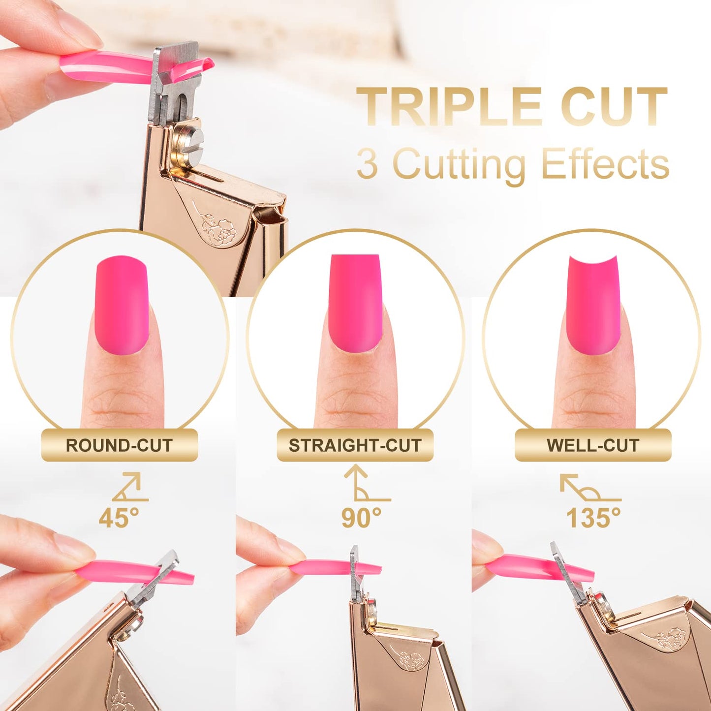 Nail Clippers for Acrylic Nails, Gold Premium Stainless Steel Fake False Acrylic Nail Cutter, Sharp Blade Nail Manicure Nail Tips Clipper for Salon Home DIY Nail Art Beauty Design by GA&EN