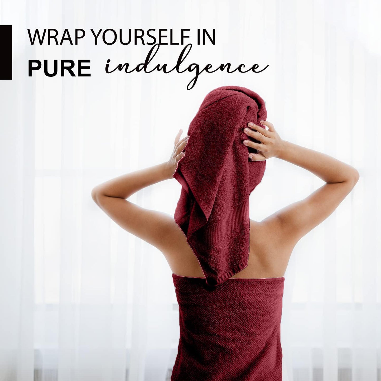 100% Cotton Bath Towels, 24x48 Pack of 6 Towels, Quick Dry, Highly Absorbent, Soft Feel Towel, Gym, Spa, Bathroom, Shower, Pool, Luxury Soft Towels (Burgundy, 24x48-6 Pack)