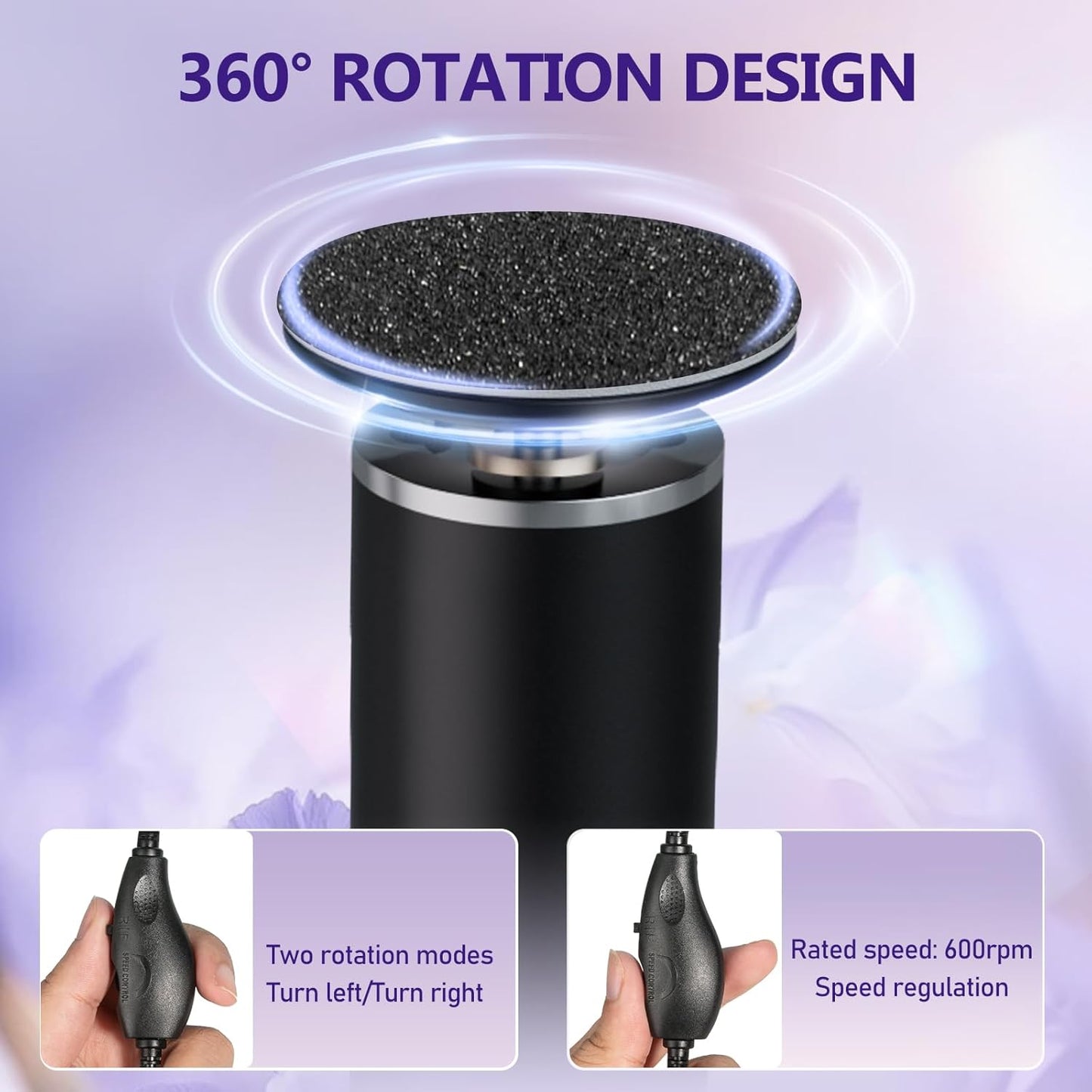 krofaue Electric Callus Remover - Electronic Foot File Grinder with Speed Controller and 60PCS Replacement Sandpaper Disk Professional Pedicure Tool for Men Women Feet Dry Dead Skin Black