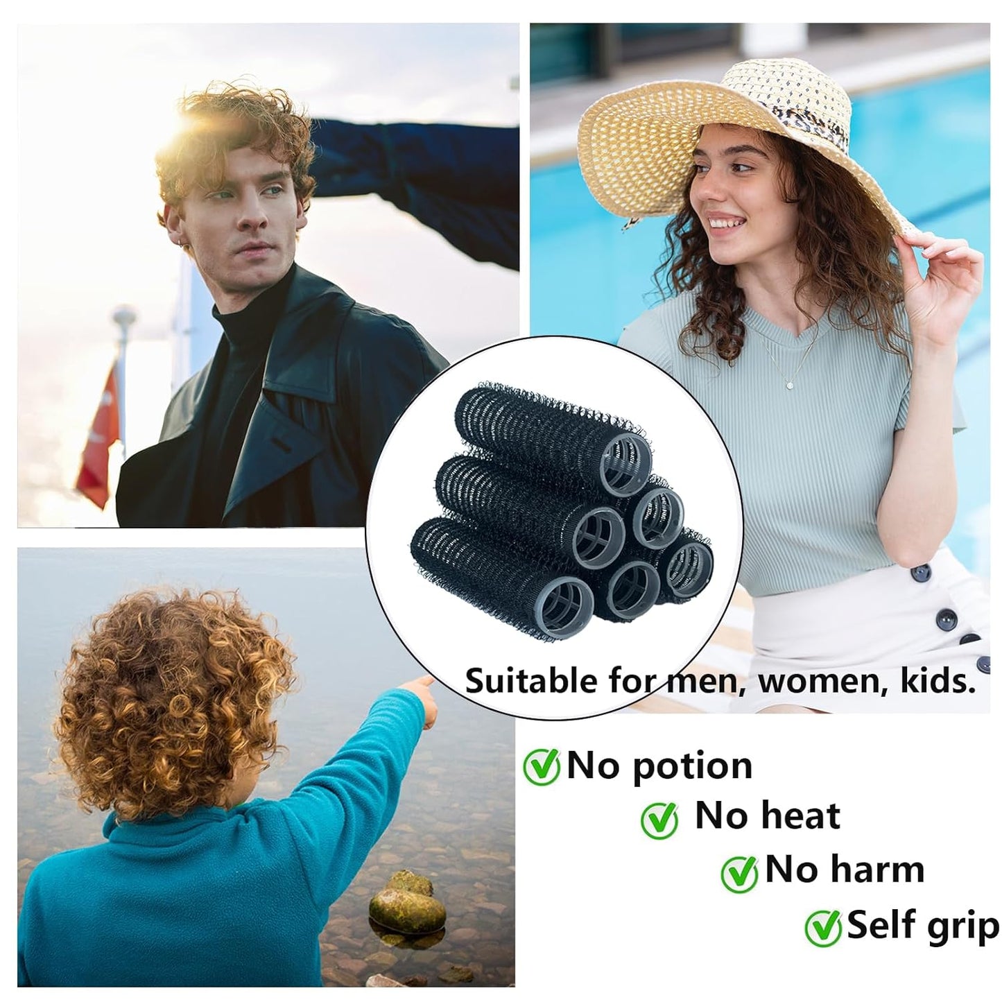 18PCS Self Grip Small Hair Curlers Heatless Roller Hair Curlers Pro Salon Hairdressing Curler DIY Curly Hairstyle Hair Rollers Tools Rat Tail Comb for Women Medium Short Hair(Black)