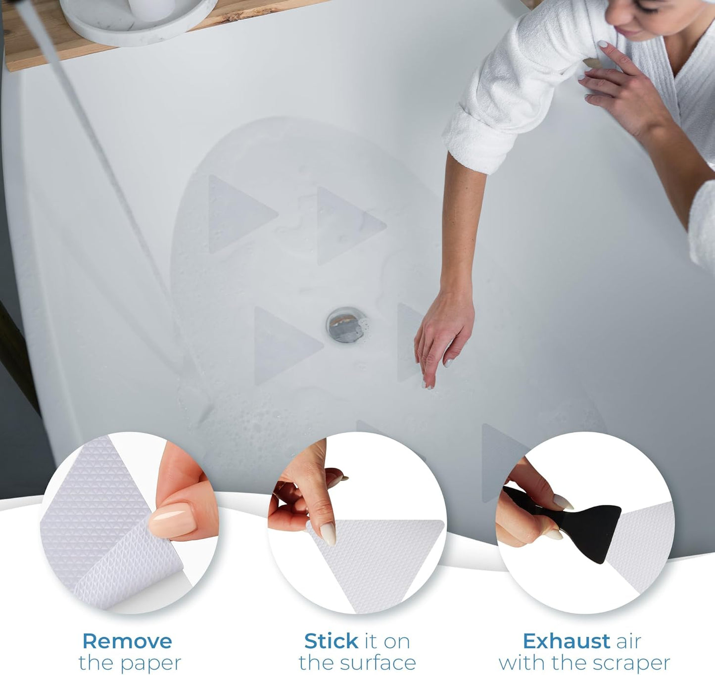 Anti Slip Shower Stickers 24 PCS, Invisible Non-Slip Shower Strips for Adults, Premium Adhesive Bath Tub Stickers (Clear)