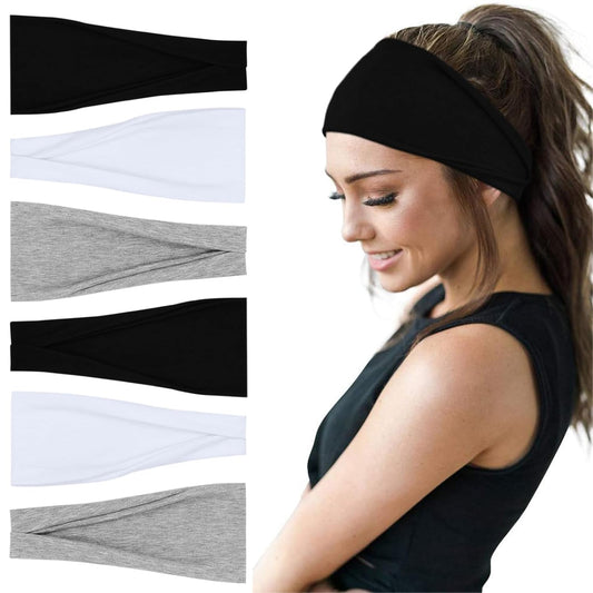 Fashion Headbands For Women Wide Headband Yoga Workout Head Bands Hair Accessories Band Black White Gray 6 Pack