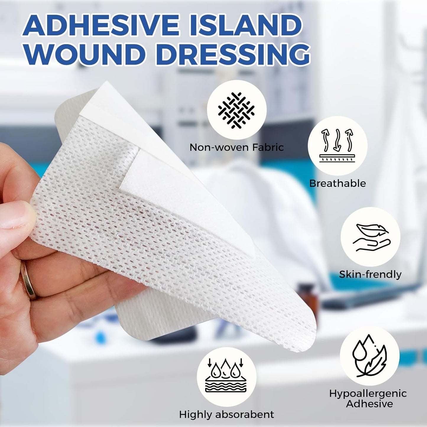 Island Dressing Bordered Gauze 2"x2", 30 Individually Packed Non-Stick Pad in Center with Adhesive Border,Soft Absorbent Medical Grade Dressing Gauze Pad for Wound Care and First Aid