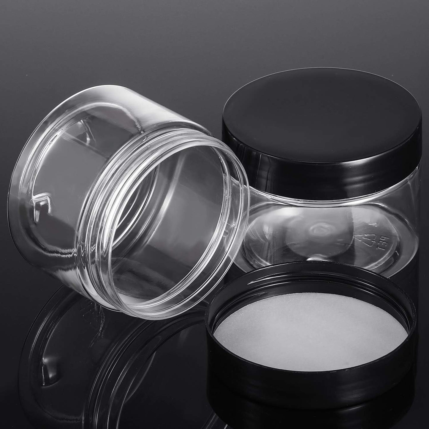 SATINIOR 12 Pack 6 oz Plastic Container Jars with Lids Round Clear Travel Cosmetic Container Slime Jars for Toiletries, Lotion, Cream, Ointments, Makeup, Rhinestone, Samples, Kitchen Storage(Black)
