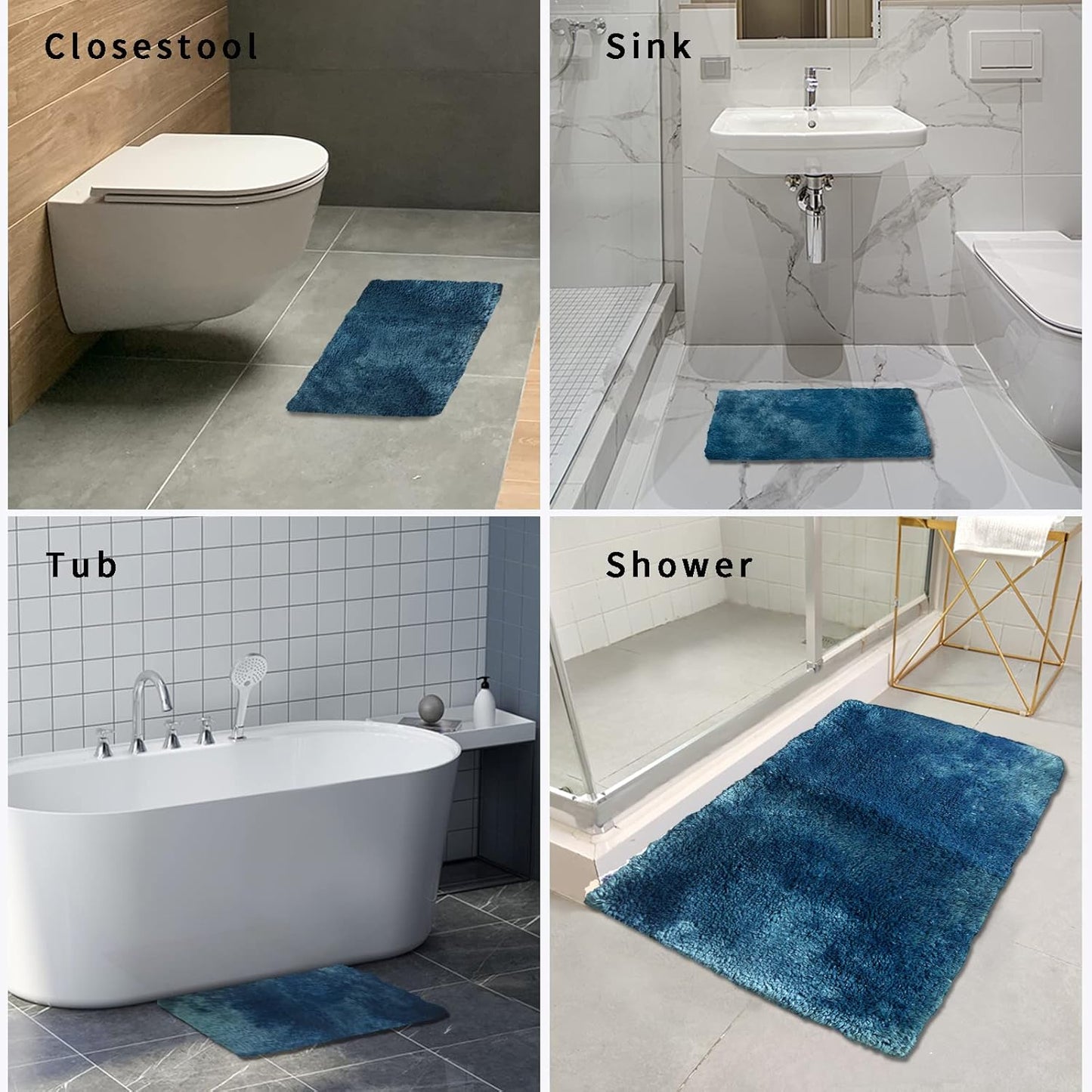 FIFU Bathroom Rugs 20" W x 32" L, Bath Mat for Bathroom, Bedroom, Laundry Room & Kitchen, Non-Slip Rubber Latex Backing, Extra Soft and Absorbent Microfiber Carpet, Machine Washable Rug, Peacock Blue