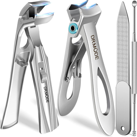 Toenail Clippers for Thick Nails for Seniors, Angled Head Large Toe Nail Clippers for Men with Catcher, Heavy Duty Wide Opening Fingernail Clippers Ultra Sharp Nail Cutter Trimmer- Silver