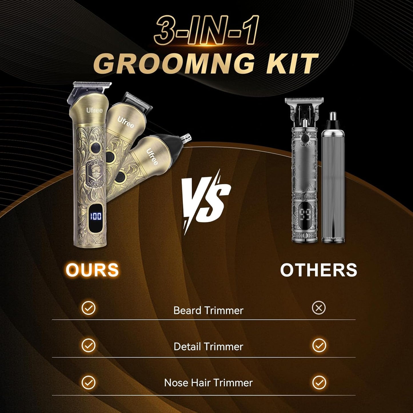 Ufree Beard Trimmer, Hair Clippers Mens Shaver Electric Razor, Hair Trimmer for Men Cordless Barber Clippers and Trimmers Set, Hair Cutting Kit for Men Grooming Gifts