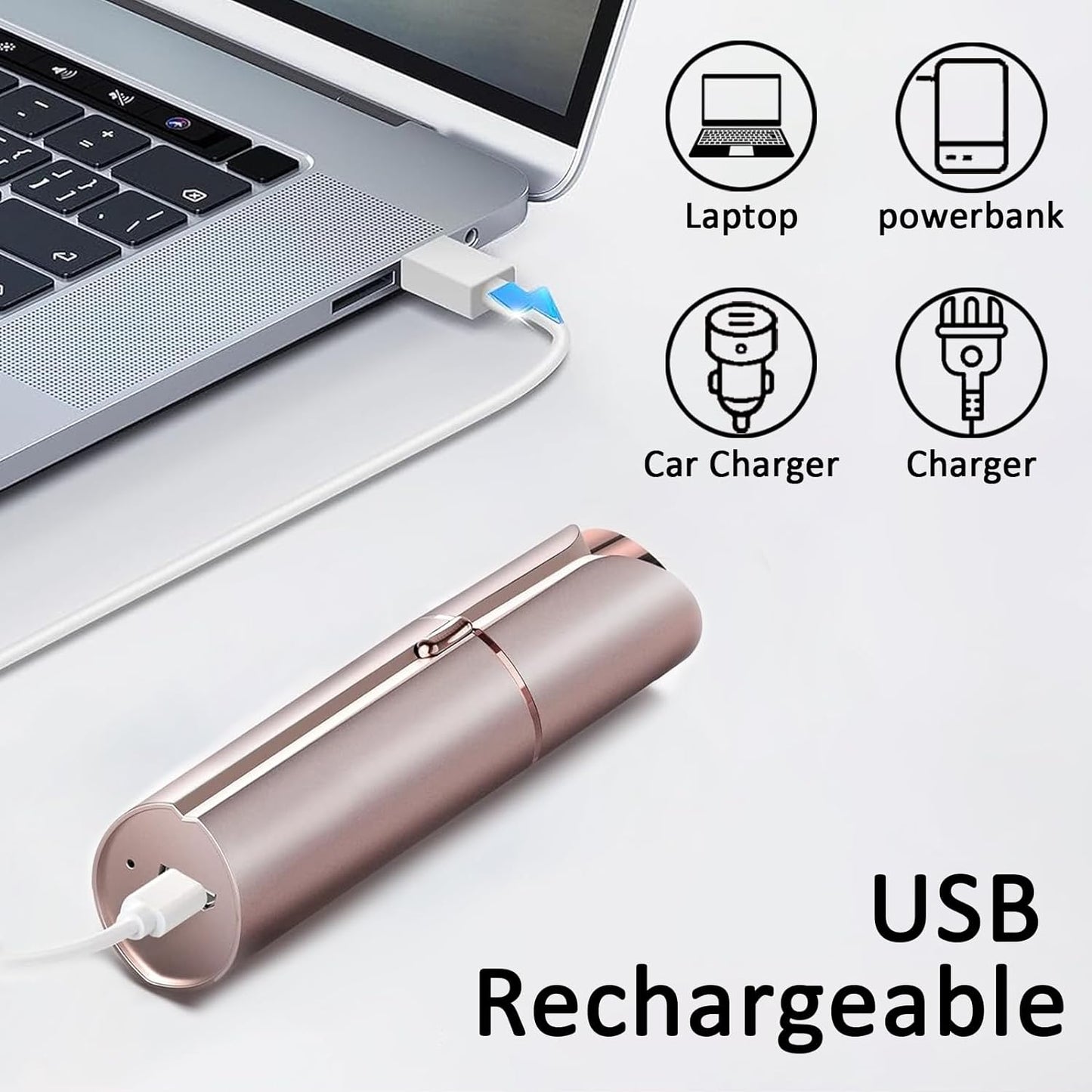 Facial Hair Remover for Women, Painless Hair Removal Device Portable Womens for Lip, Chin with USB Rechargeable, Rose Gold