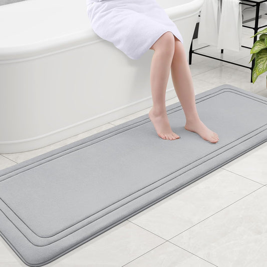 Grandaily Memory Foam Bath Mat Rug 70x24, Ultra Soft, Non-Slip and Absorbent Bathroom Rugs, Machine Wash Dry, Comfortable Bath Carpet for Bathroom Floor, Tub and Shower, Grey