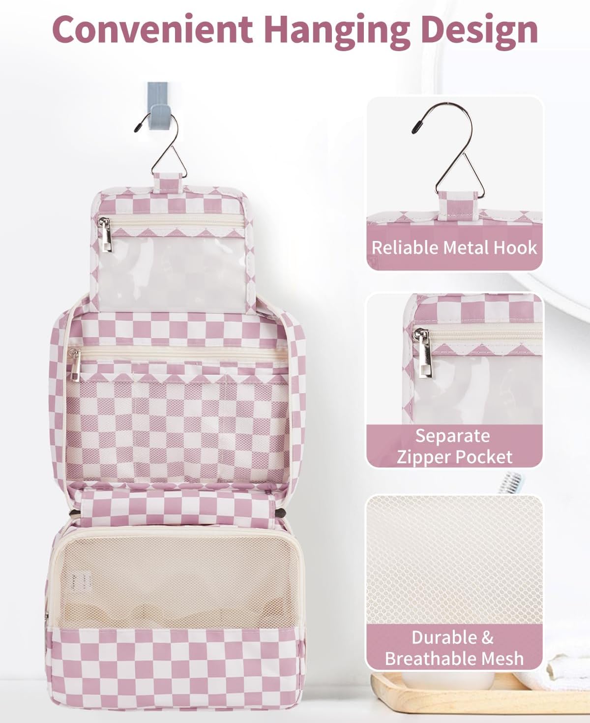 Narwey Small Hanging Travel Toiletry Bag for Women, Travel Bag for Toiletries, Makeup Bag Organizer Cosmetic Bags Make Up Bags for Girls