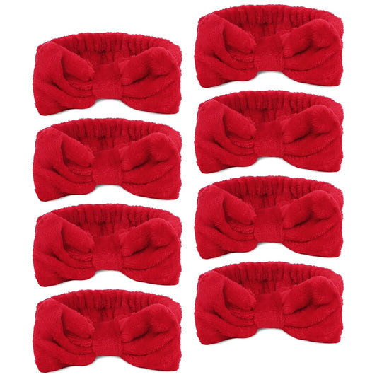 Ondder Spa Headband for Washing Face 8 Pack Red Skincare Headbands for Women Girls Terry Cloth Cute Makeup Headbands Head Bands with Bow