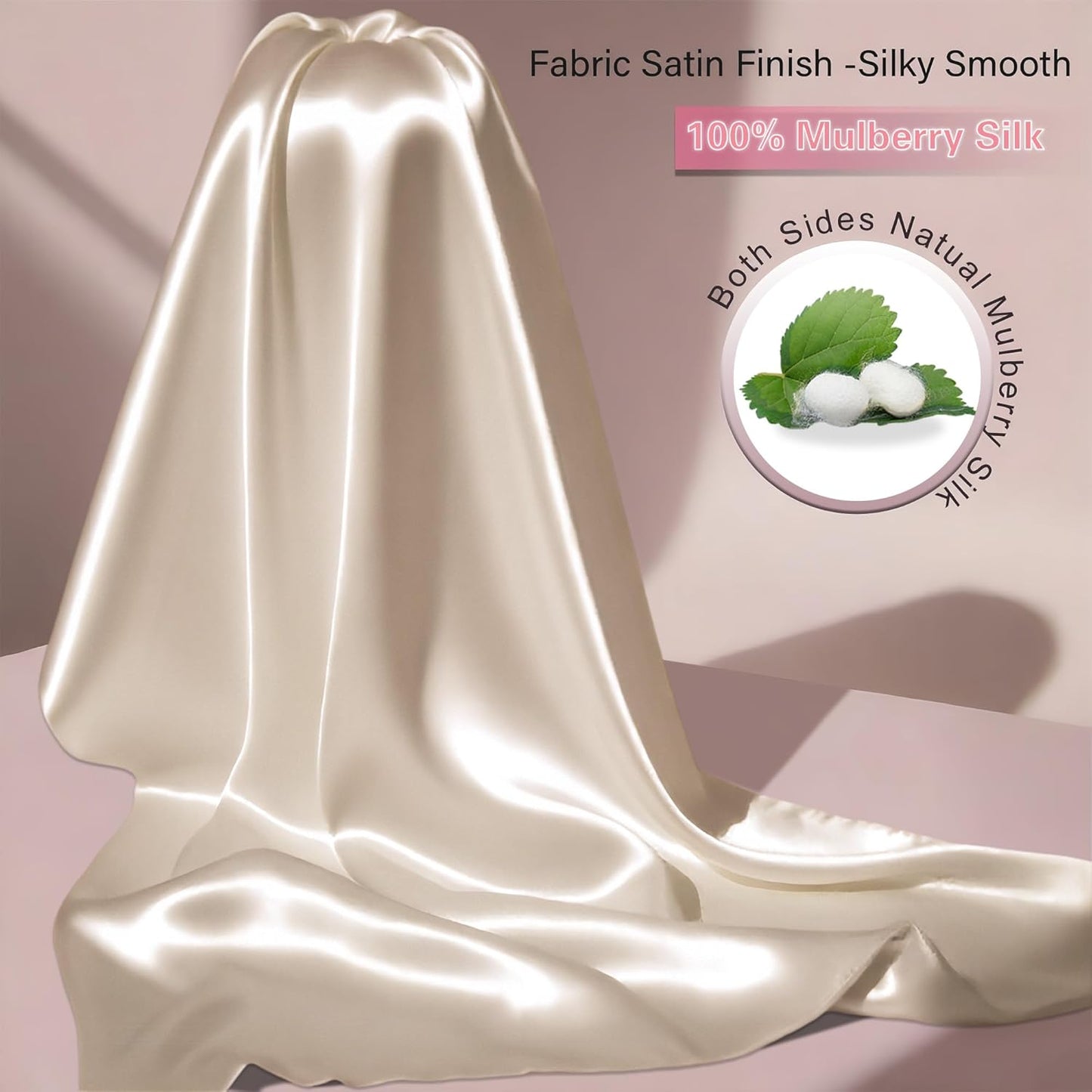 Mulberry Silk Pillow Cases with Zipper, Ultra Smooth Soft Breathable Cooling Pillow Cases for Hot Sleepers, Silk Satin Pillowcase for Hair and Skin, Gifts for Women (Champagne, King Size, 1 Pack)