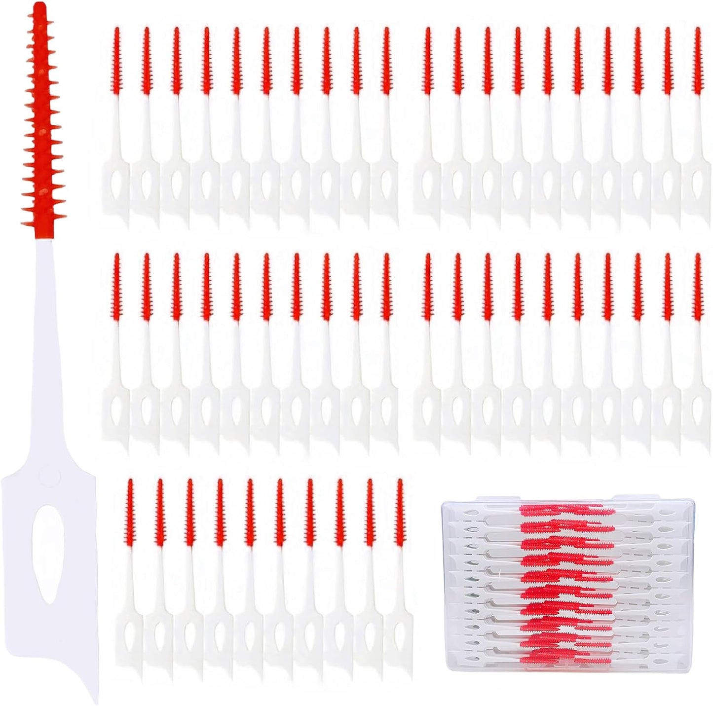 300 Pieces Dual-Use Interdental Brushes Soft Silicone, Disposable Dental Picks,Premium Dental Floss Picks for Effective Teeth Cleaning(Red)