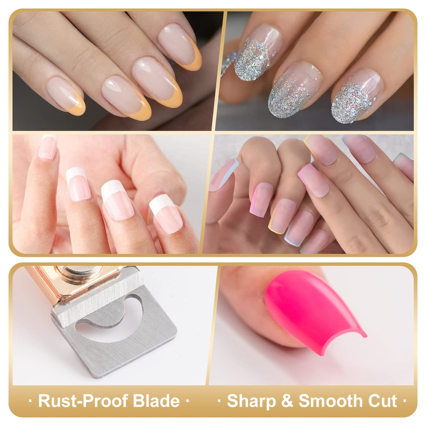 Nail Clippers for Acrylic Nails, Gold Premium Stainless Steel Fake False Acrylic Nail Cutter, Sharp Blade Nail Manicure Nail Tips Clipper for Salon Home DIY Nail Art Beauty Design by GA&EN