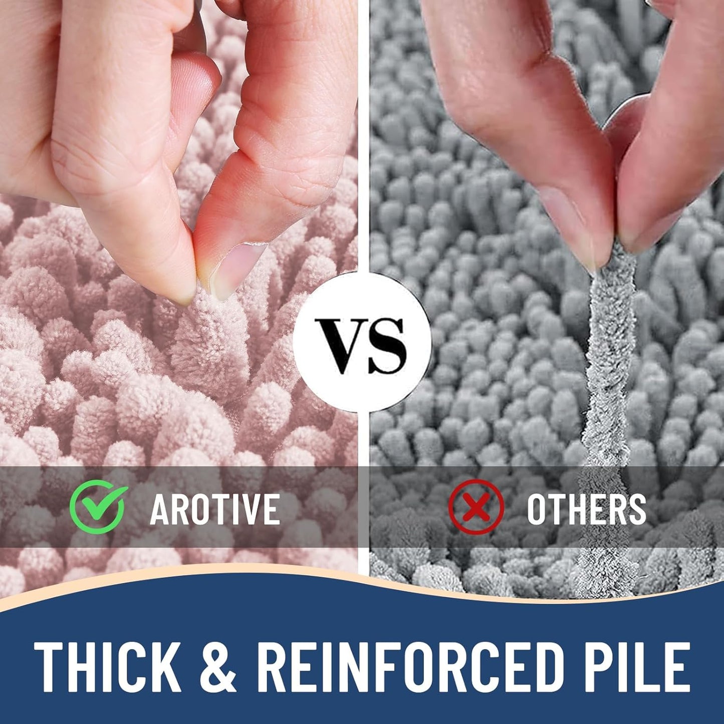 Arotive Luxury Chenille Bathroom Rug Mat, Extra Soft Thick Absorbent Shaggy Bath Rugs, Non-Slip Machine Wash Dry, Plush Bath Mats for Bathroom, Shower and Tub, 47x24, Dirty Pink