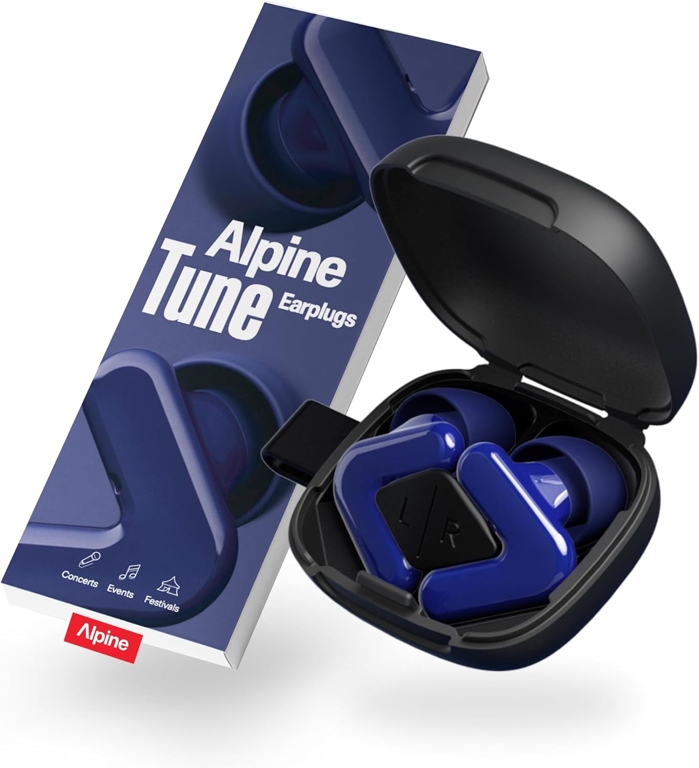 Alpine Tune Earplugs, Concert Ear Plugs for Noise Reduction, High Fidelity Music Quality, 19dB Hearing Protection with Crystal Clear Sound, Incl. 4 Sizes, Parties, Raves, Festivals & Clubs, Dark Blue