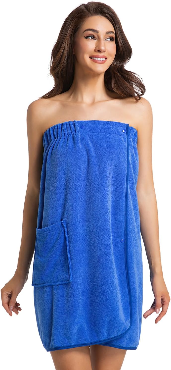 Womens Towel Wrap Bath Robe Lightweight Spa Body Wrap Shower Adjustable Snap Closure Bathrobe