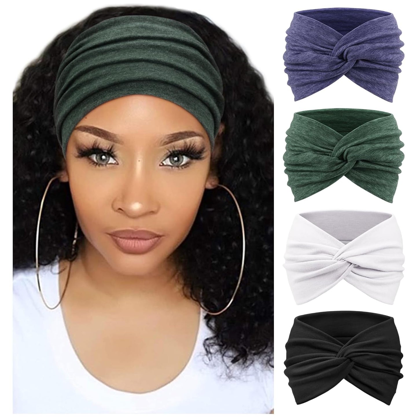 Extra Wide Headbands for Women Large Turban Headband Non Slip Boho Elastic Hairband Hair Twisted Knot Head Bands Accessories