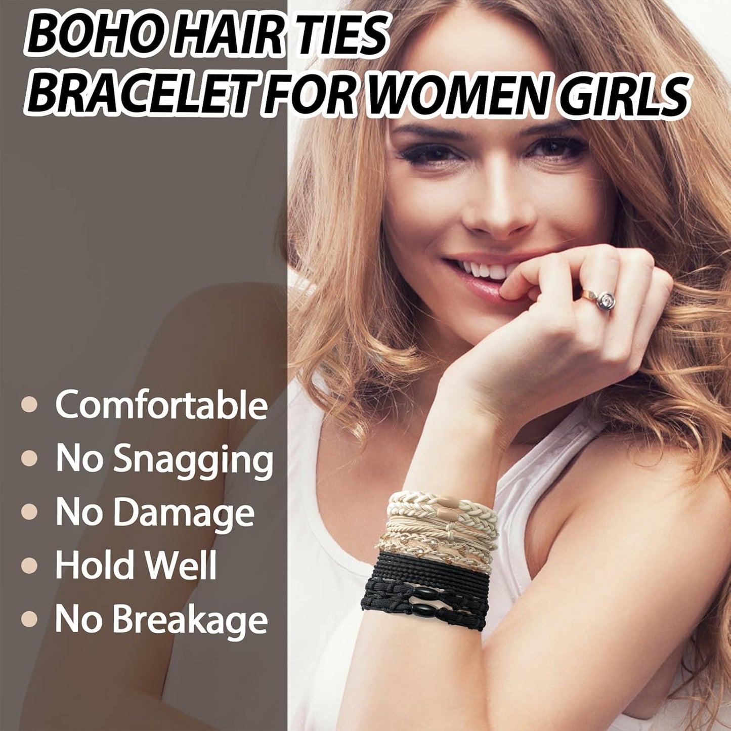 Boho Hair Tie Bracelets - Elastic Bands for Women's Ponytails, Daily Life, Sports, and Work (20pcs)