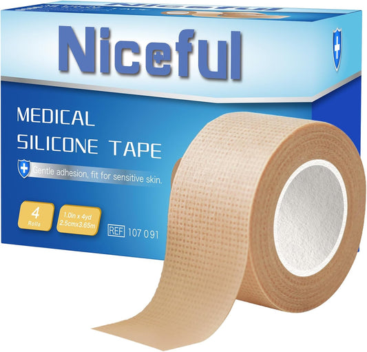 4 Rolls Medical Tape 1" x 4 Yard - Silicone Tape for Wound Care, Secures Dressings and Gauze, Easy to Remove, Waterproof Surgical Tape for Skin