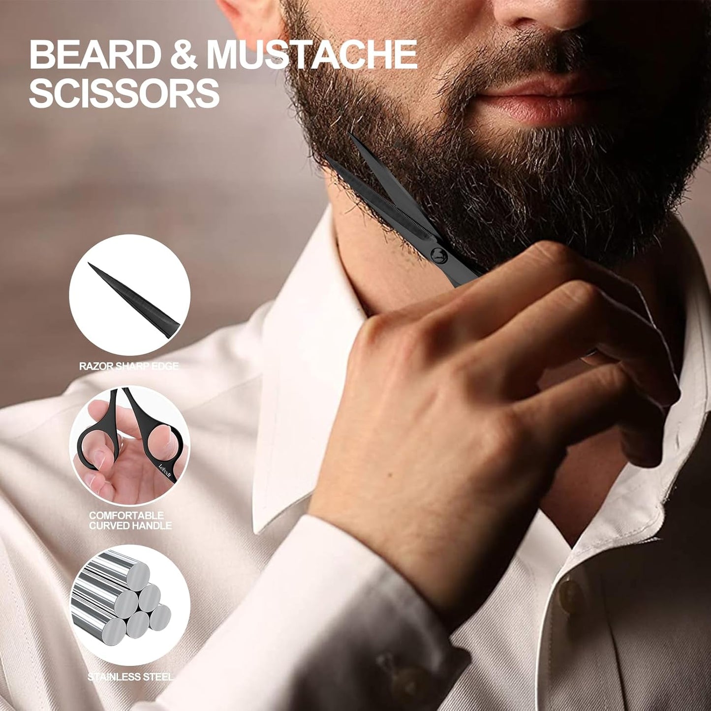 Professional beard scissors, 4.9-inch (black) small pointed stainless steel hairdressing scissors, Moustache Trimming，suitable for personal care and beauty of both men and women