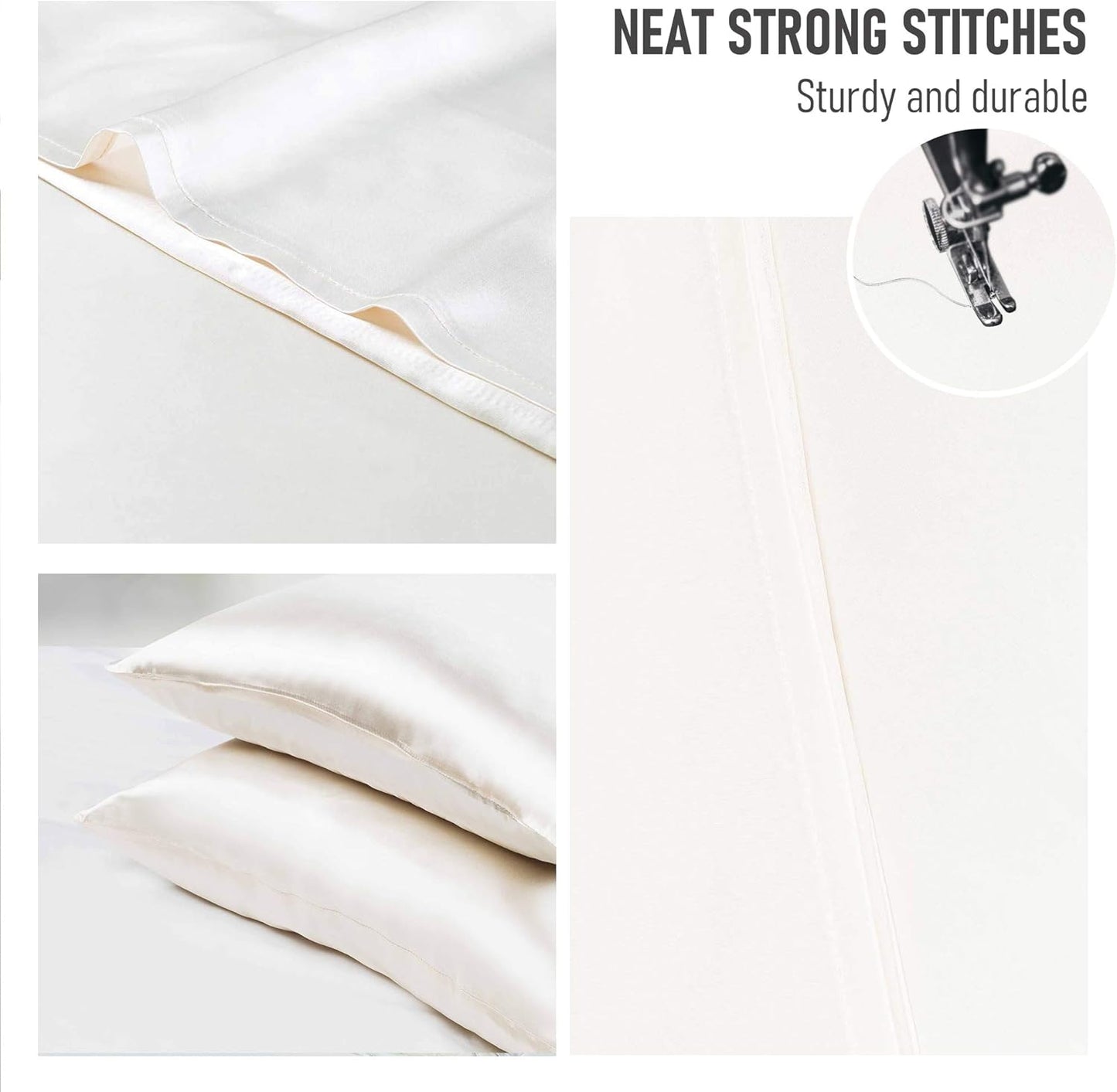 Tyfitb Satin Pillowcase for Hair and Skin, Beige Pillowcases Set of 2, Cooling Pillow Cases King Size(20×36 Inches), Soft Luxury Satin Pillowcase with Envelope Closure