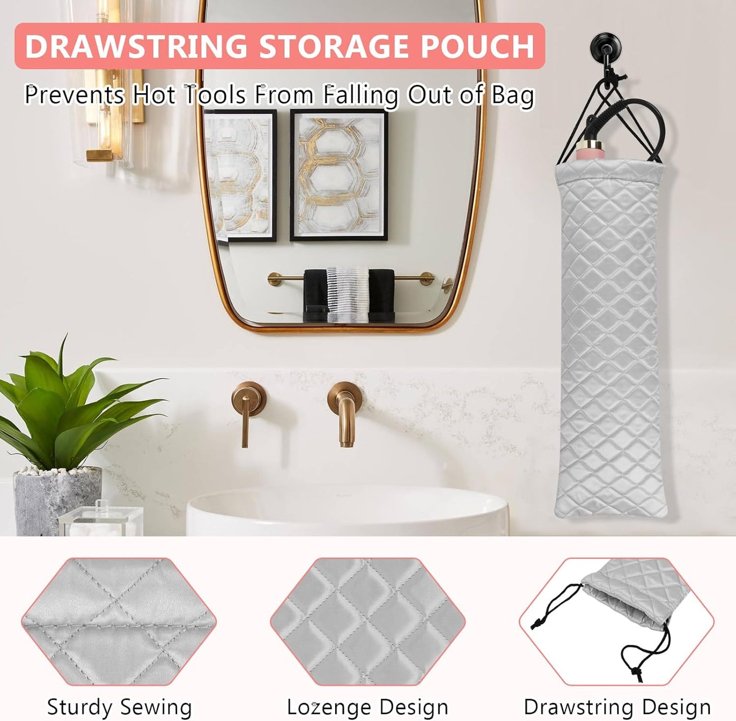 AMIJEAL Heat Resistant Hair Tools Organizer Bag Portable Travel Drawstring Storage Cover Pouch for Hair Straightening Irons, Curling Irons, Flat Irons and Hot Styling Tools(16" x 4.3")