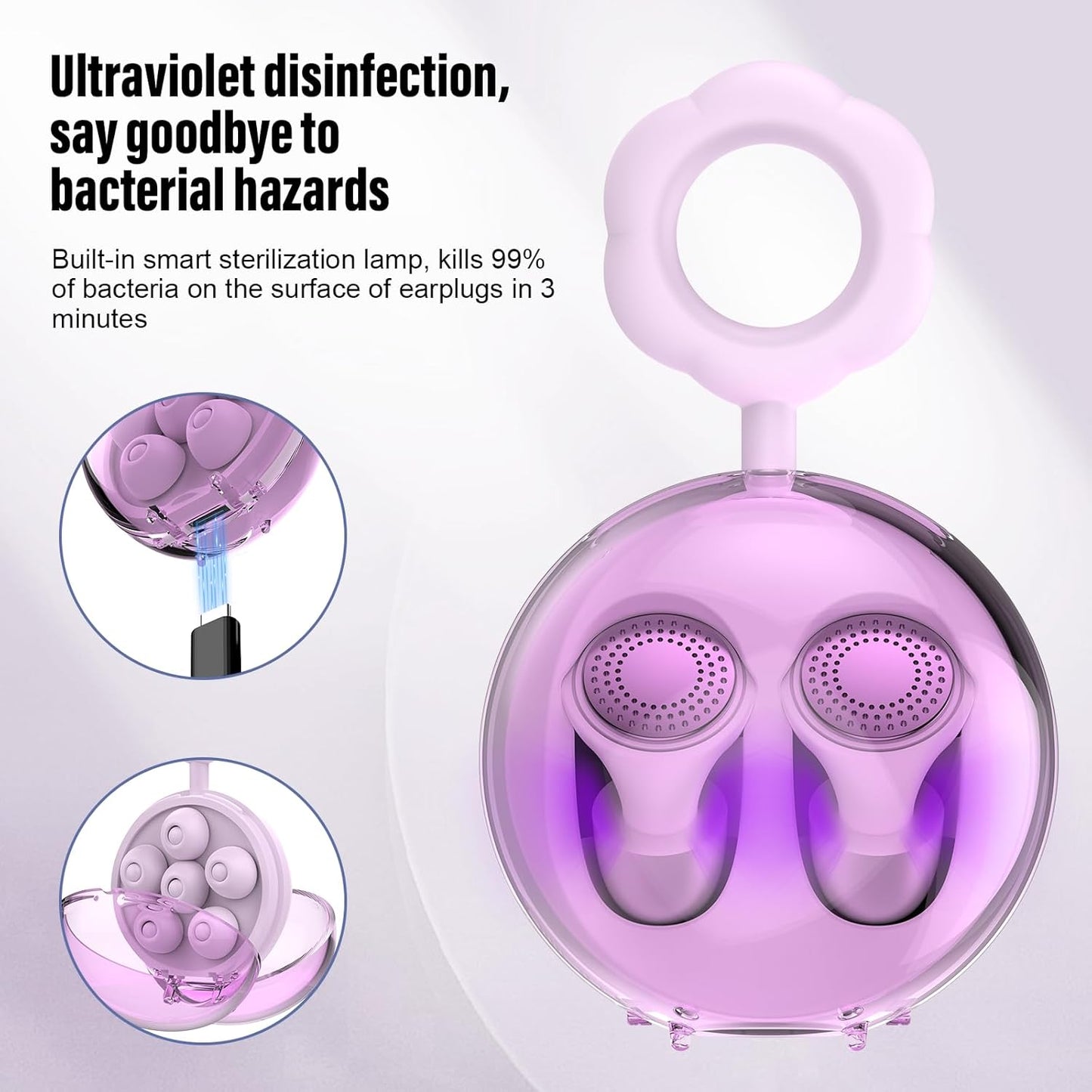 Ear Plugs, Sleep Earplugs with Cleaning, Memory Foam & Silicone Tips, Noise Reduction up to 35 dB, with 3 Sizes & Case, Reusable, Noise Protection Earplug for Side Sleepers, Travel, Work Purple