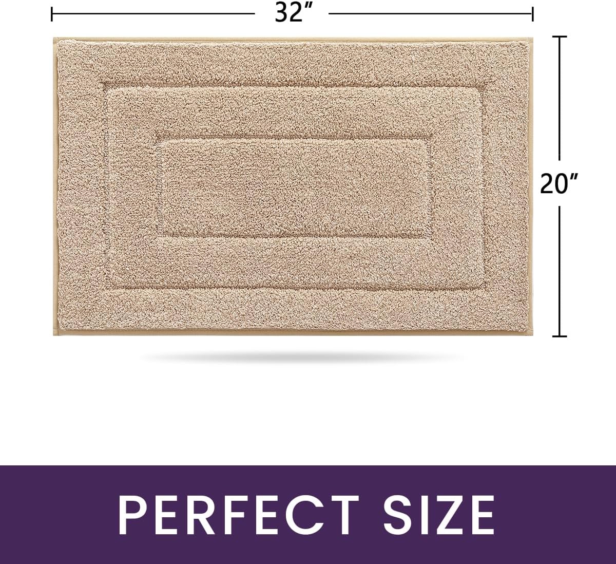 DEXI Bathroom Rug Set 2 Piece 32x20, Non Slip Washable Bath Mat for Shower Floor, Absorbent Soft Bathmat with Rubber Backing, Quick Dry Microfiber Carpet, Beige