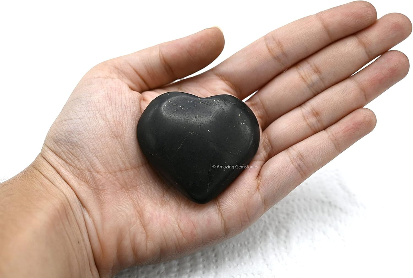 Amazing Gemstone Shungite Crystal Heart Palm Stone - Pocket Massage Worry Stone for Natural Body Chakra Balancing, Reiki Healing and Crystal Grid