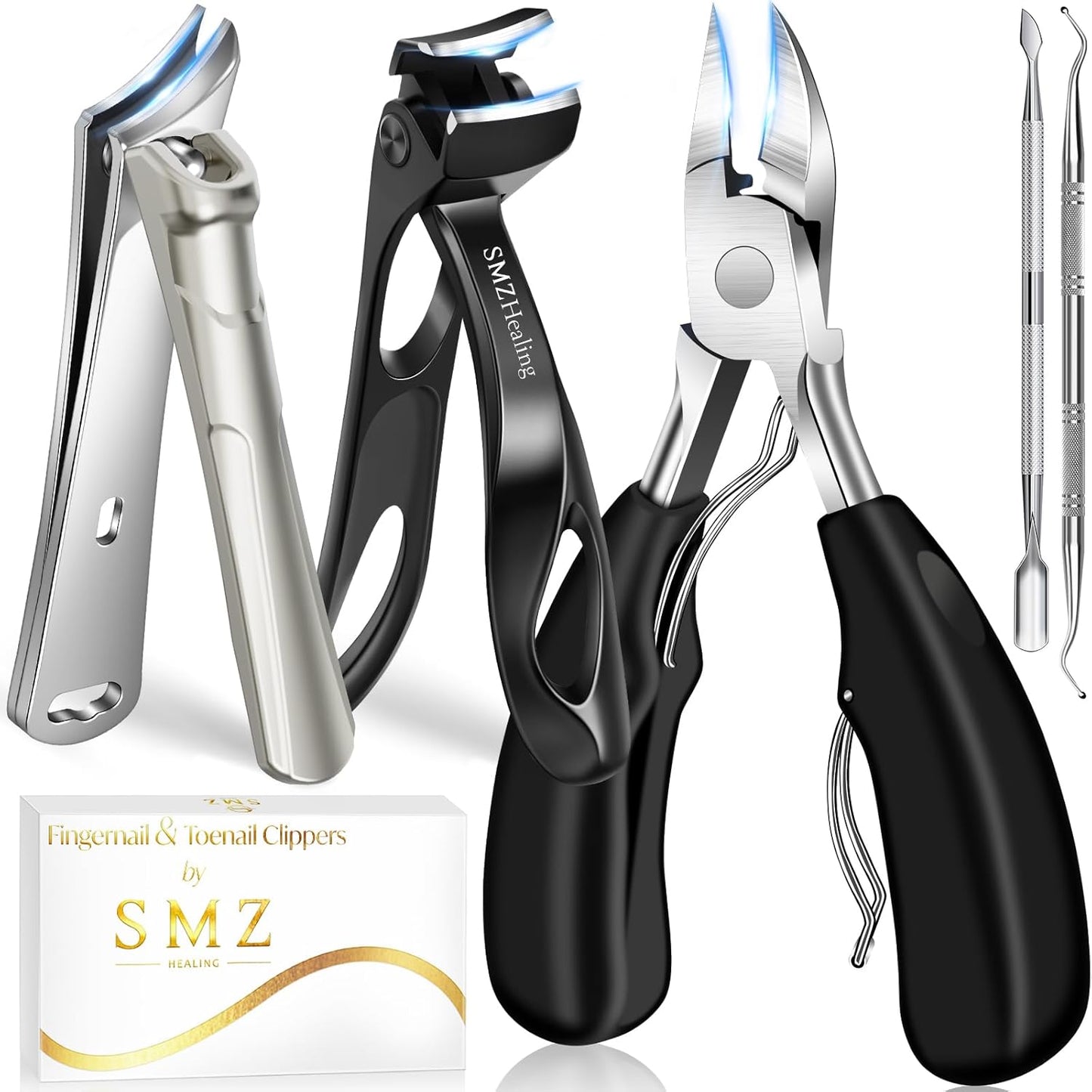 2025 Toenail Clippers for Men Thick Toenails- 15° Angled Head Toe Nail Clippers, 45° Sharp Slanted Curved Nail Clippers, 37mm Wide Opening Heavy Duty Toenail Clippers with Long Handle 5PCS
