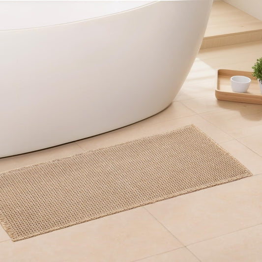 Waffle Runner Bath Mat - Long Boho Bathroom Rugs Non Slip Washable, Super Absorbent & Quick Dry, Soft Bath Mat Farmhouse Bathroom Decor, 24'' x 72'', Khaki